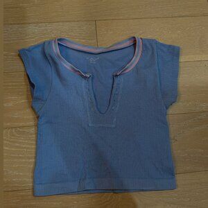 Urban Outfitters Go for Gold Seamless Top (Blue with Pink Collar) - Size XS